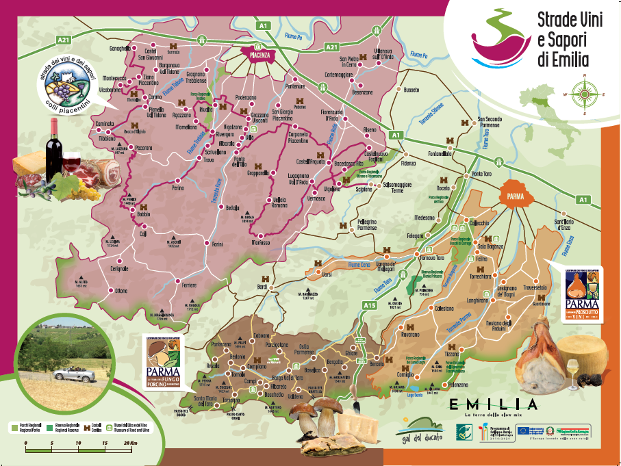 Mappa geografica di Le strade vino e sapori Emilia